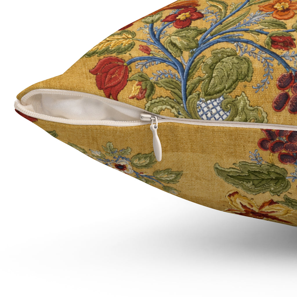 Vintage Floral Pattern Pillow | Yellow Botanical Throw Pillow