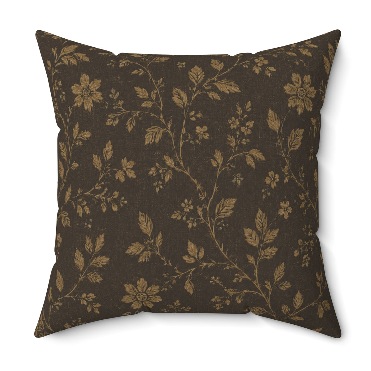 Vintage Gold Floral Pillow | Dark Botanical Decorative Throw Pillow