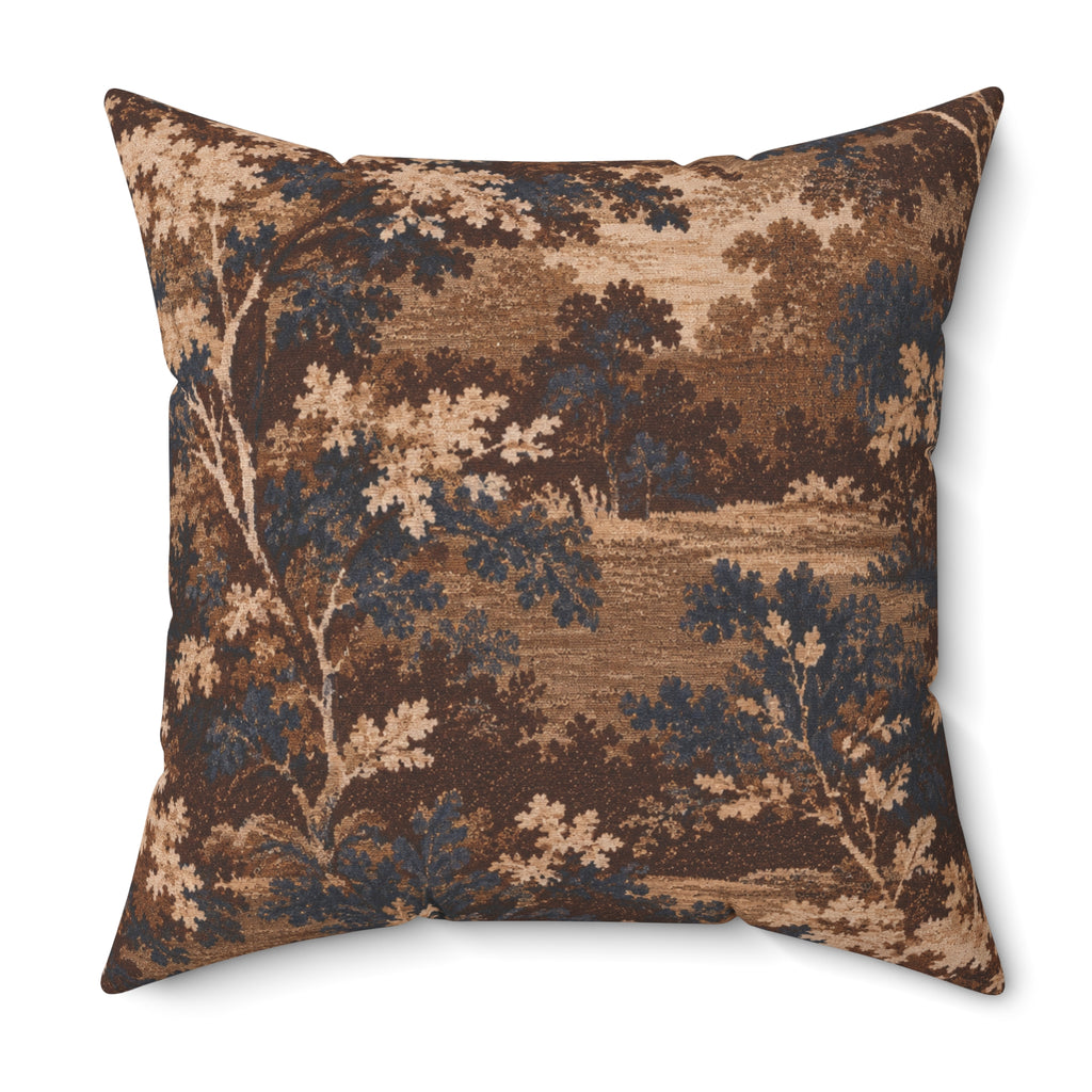 Vintage Brown Toile Landscape Pillow | Square Throw Pillow