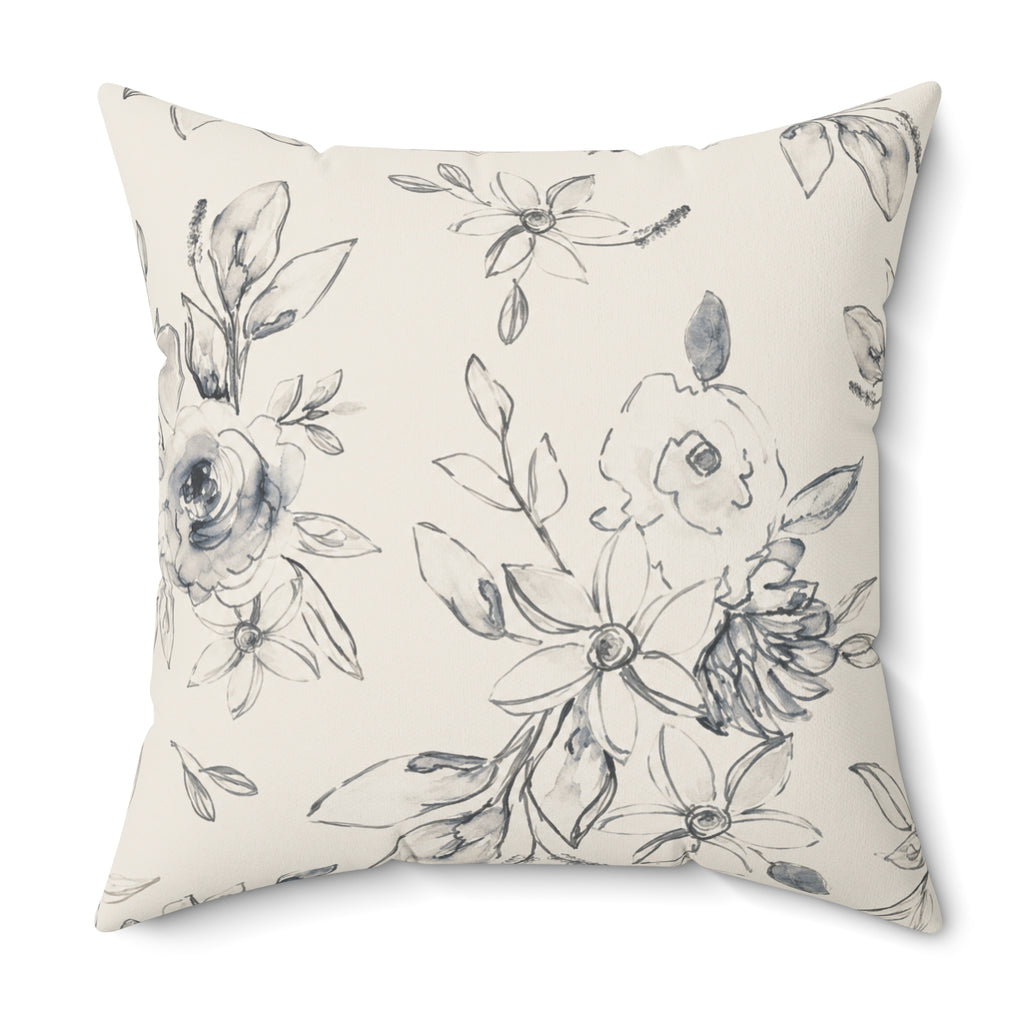 Monochrome Watercolor Rose Pillow | Square Decorative Pillow