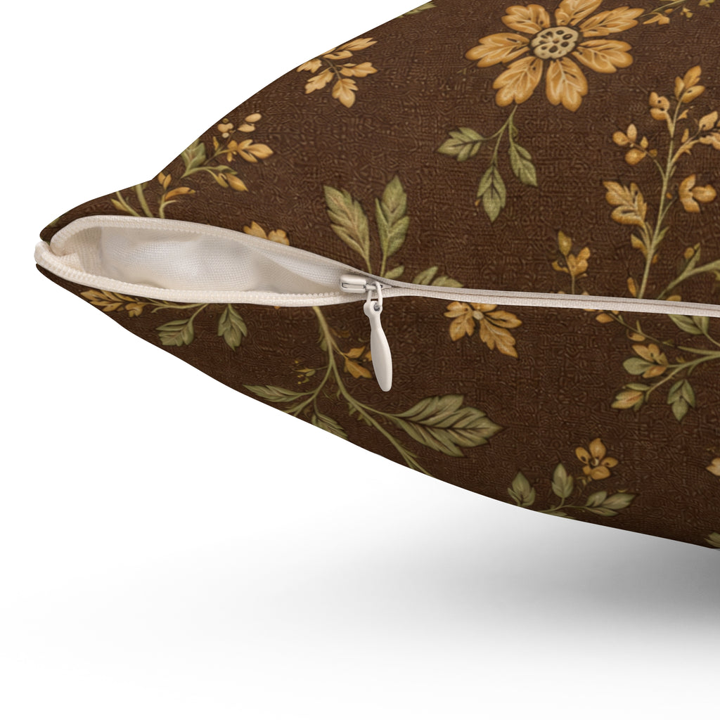 Vintage Floral Vine Pillow | Brown Botanical Throw Pillow