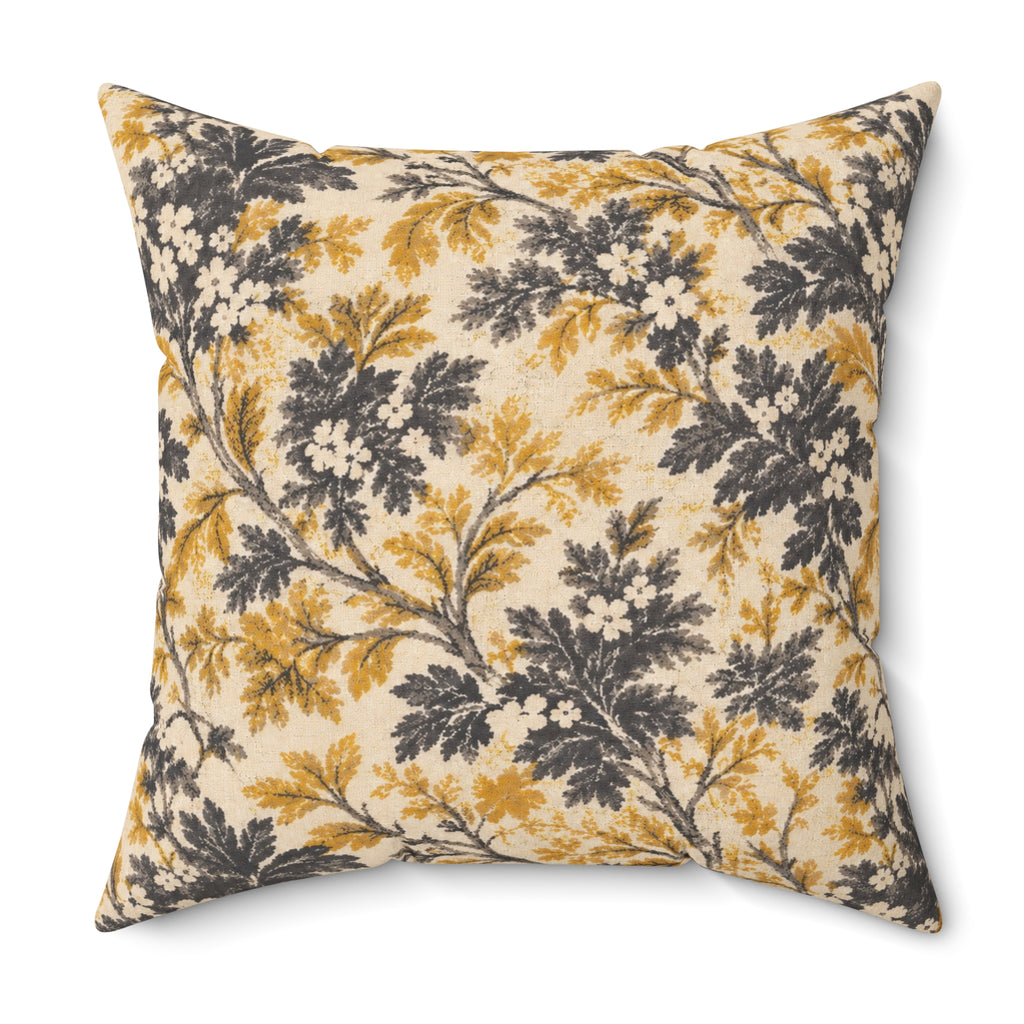 Golden Floral Vine Pillow | Square Decorative Throw Pillow