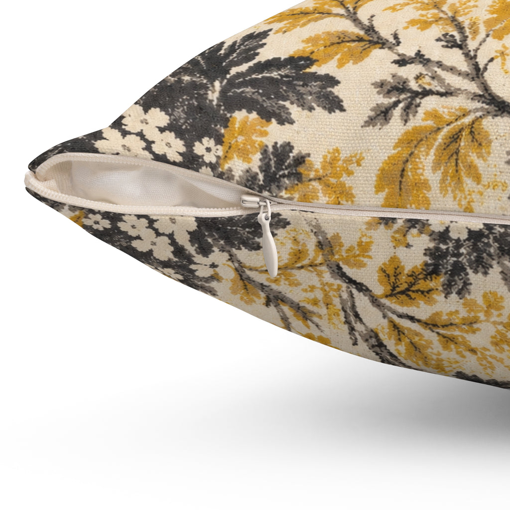 Golden Floral Vine Pillow | Square Decorative Throw Pillow