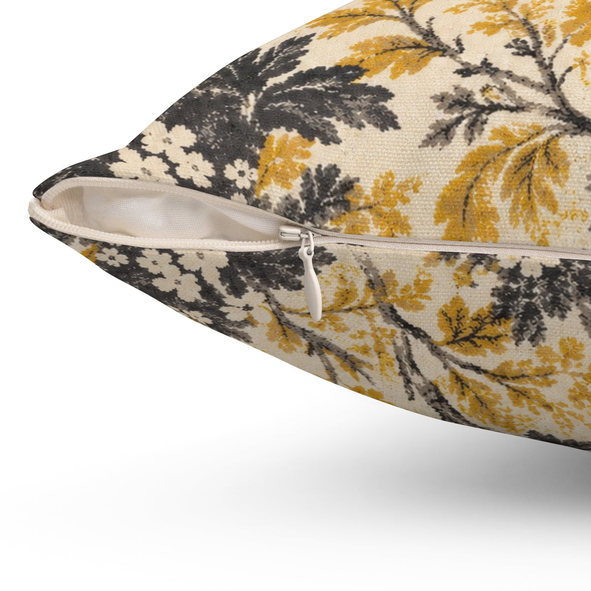 Golden Floral Vine Pillow | Square Decorative Throw Pillow