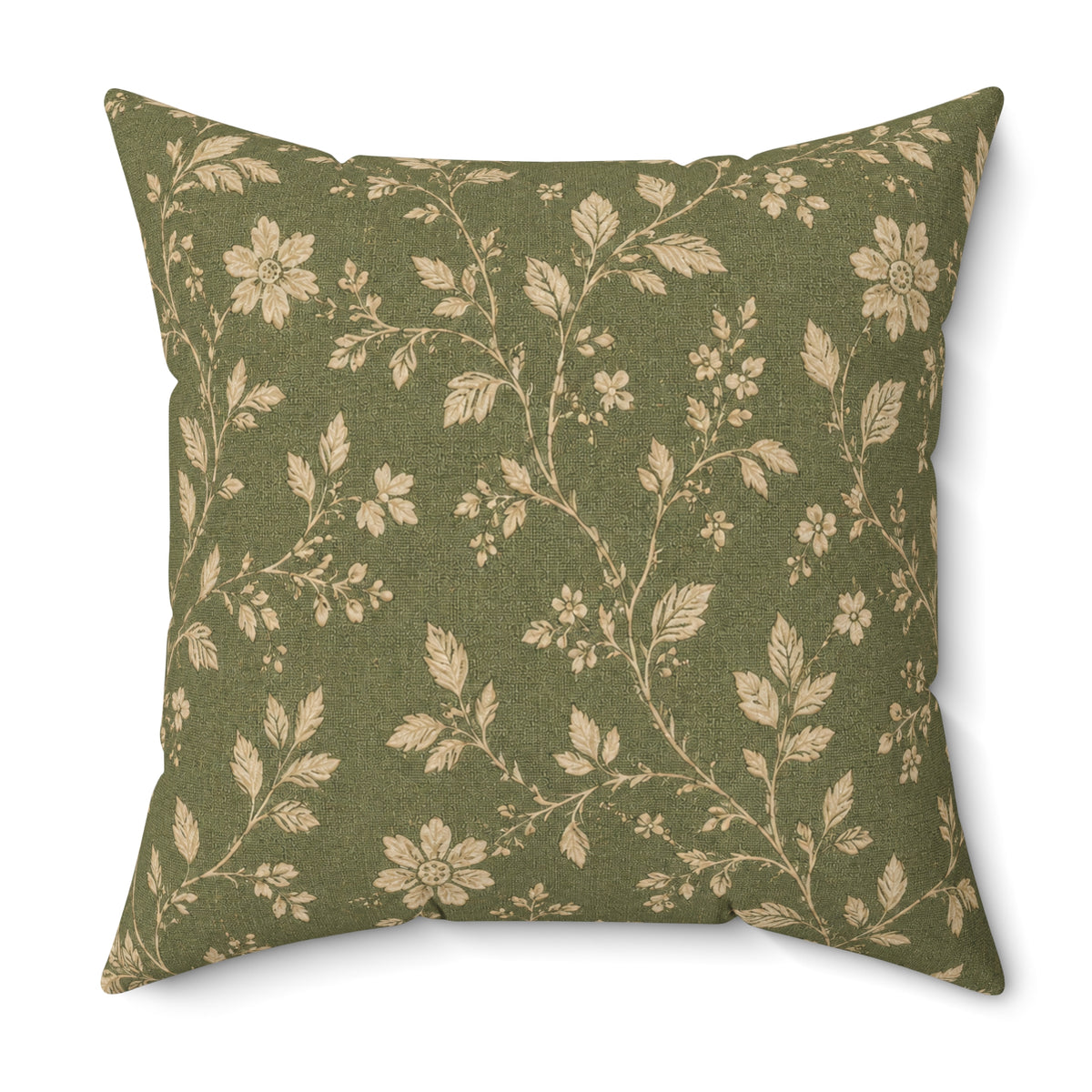 Vintage Floral Pattern Spun Polyester Pillow | Olive Green Botanical Throw