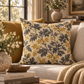 Golden Floral Vine Pillow | Square Decorative Throw Pillow