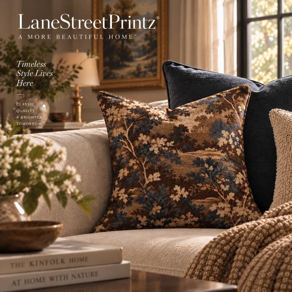 Vintage Brown Toile Landscape Pillow | Square Throw Pillow