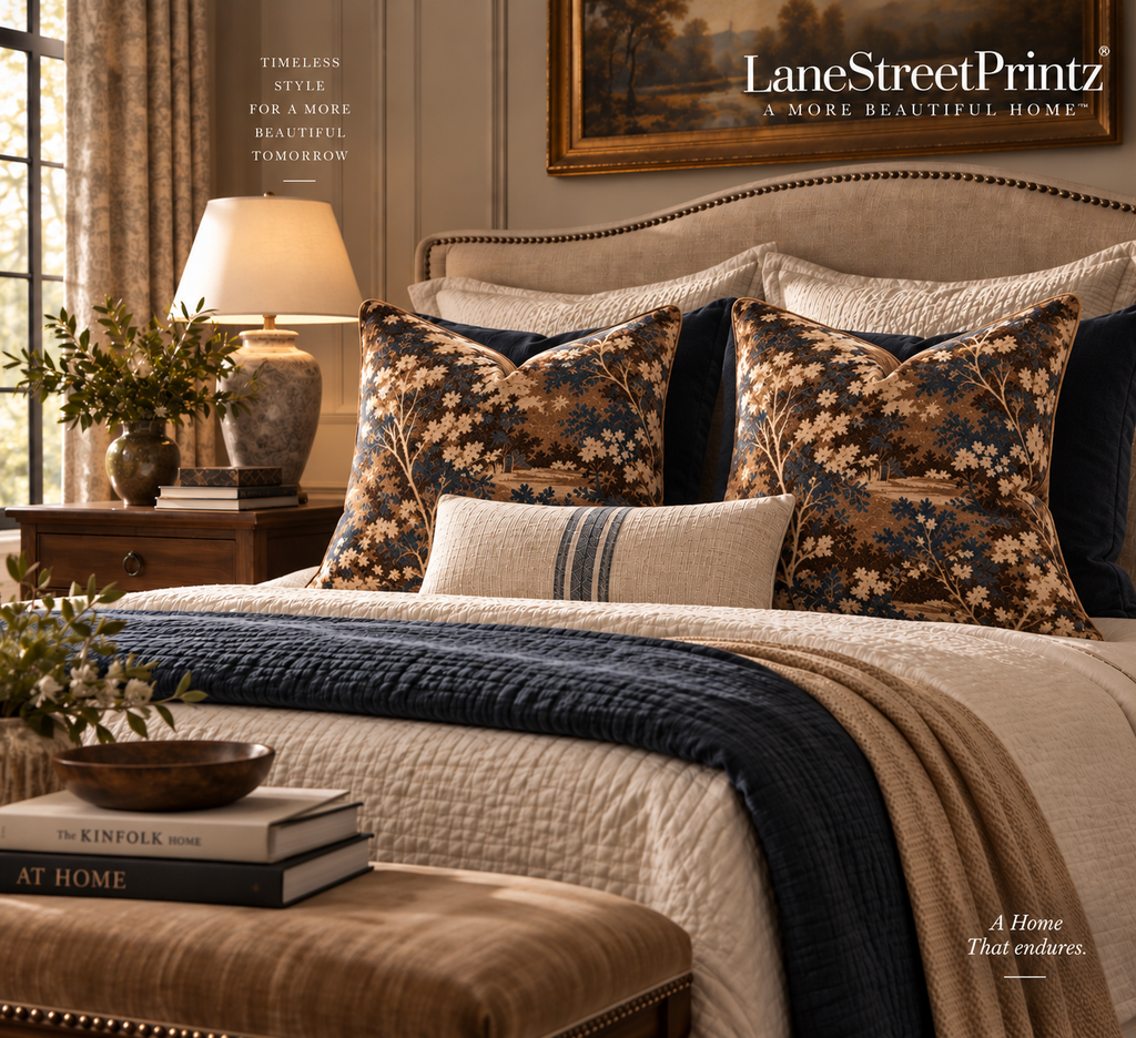 Vintage Brown Toile Landscape Pillow | Square Throw Pillow