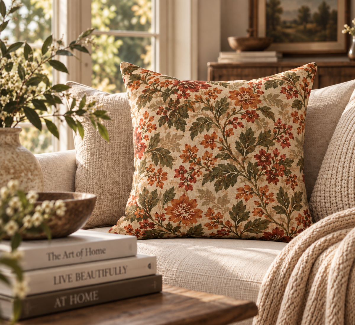 Vintage Floral Pattern Spun Polyester Pillow | Autumn Cottage Decor