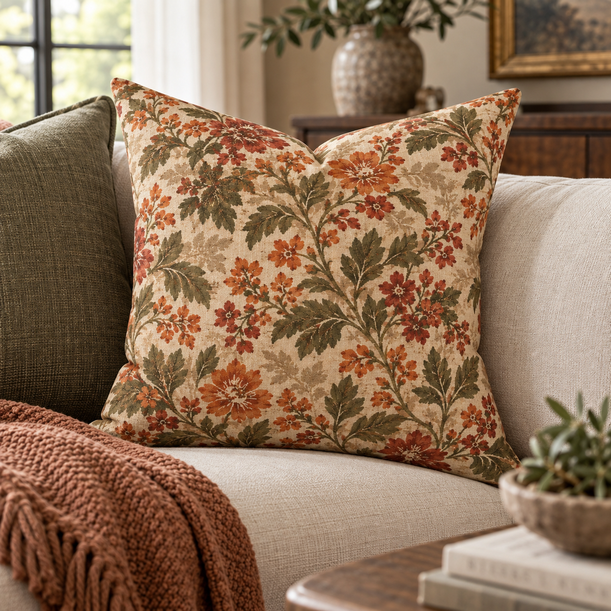 Vintage Floral Pattern Spun Polyester Pillow | Autumn Cottage Decor