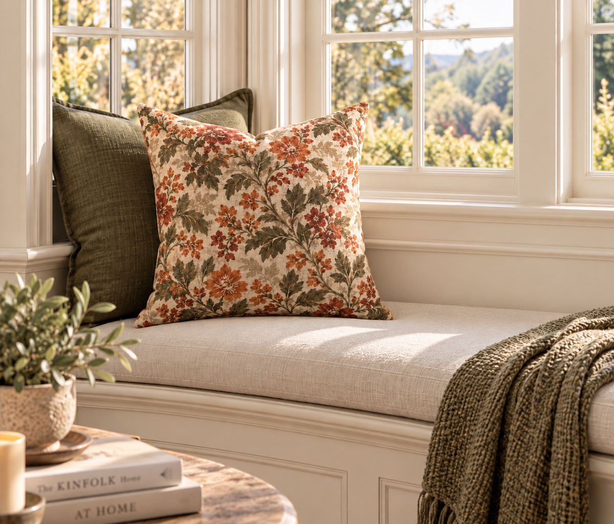 Vintage Floral Pattern Spun Polyester Pillow | Autumn Cottage Decor