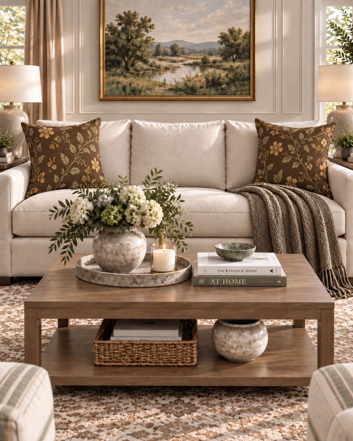 Vintage Floral Vine Pillow | Brown Botanical Throw Pillow