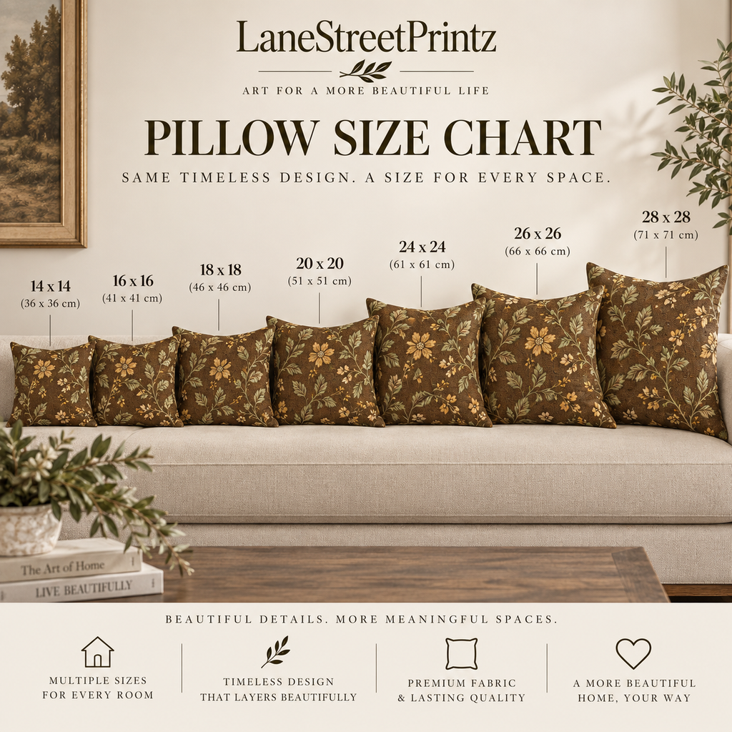 Vintage Floral Vine Pillow | Brown Botanical Throw Pillow