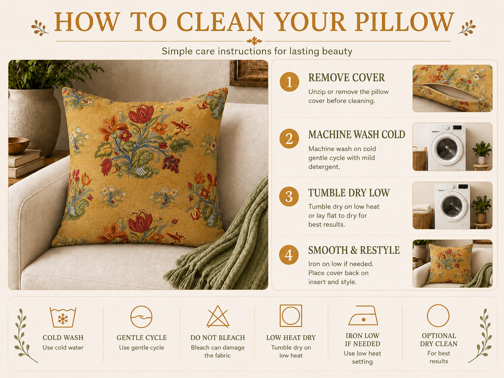 Vintage Floral Pattern Pillow | Yellow Botanical Throw Pillow