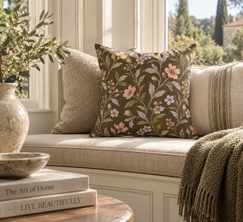 Vintage Floral Pattern Spun Polyester Pillow | Botanical Throw Pillow