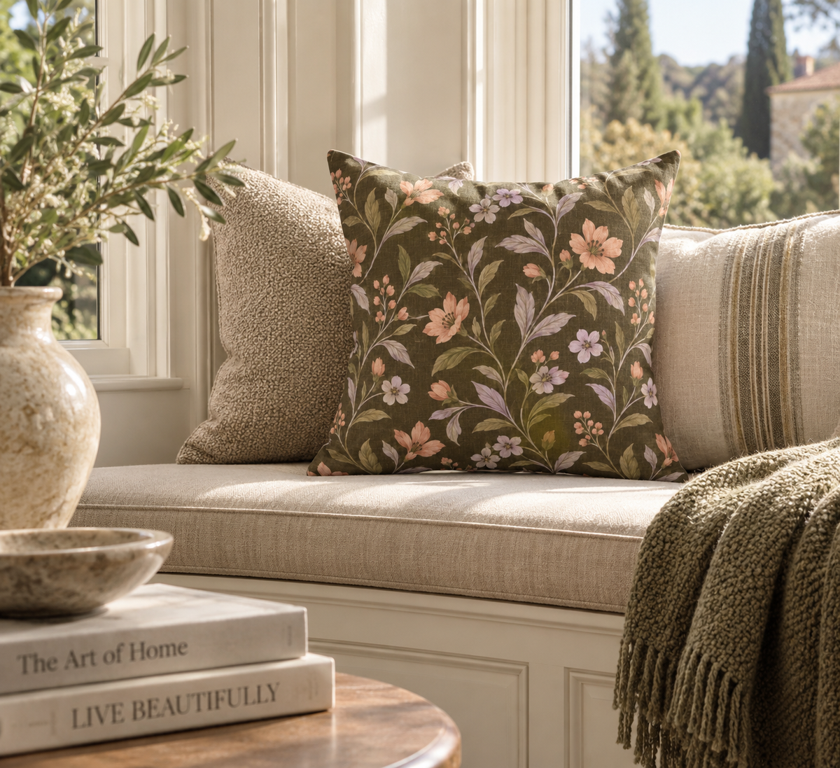 Vintage Floral Pattern Spun Polyester Pillow | Botanical Throw Pillow
