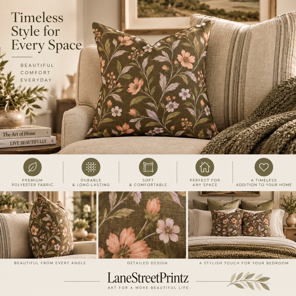 Vintage Floral Pattern Spun Polyester Pillow | Botanical Throw Pillow