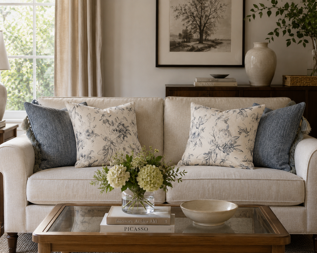 Monochrome Watercolor Rose Pillow | Square Decorative Pillow