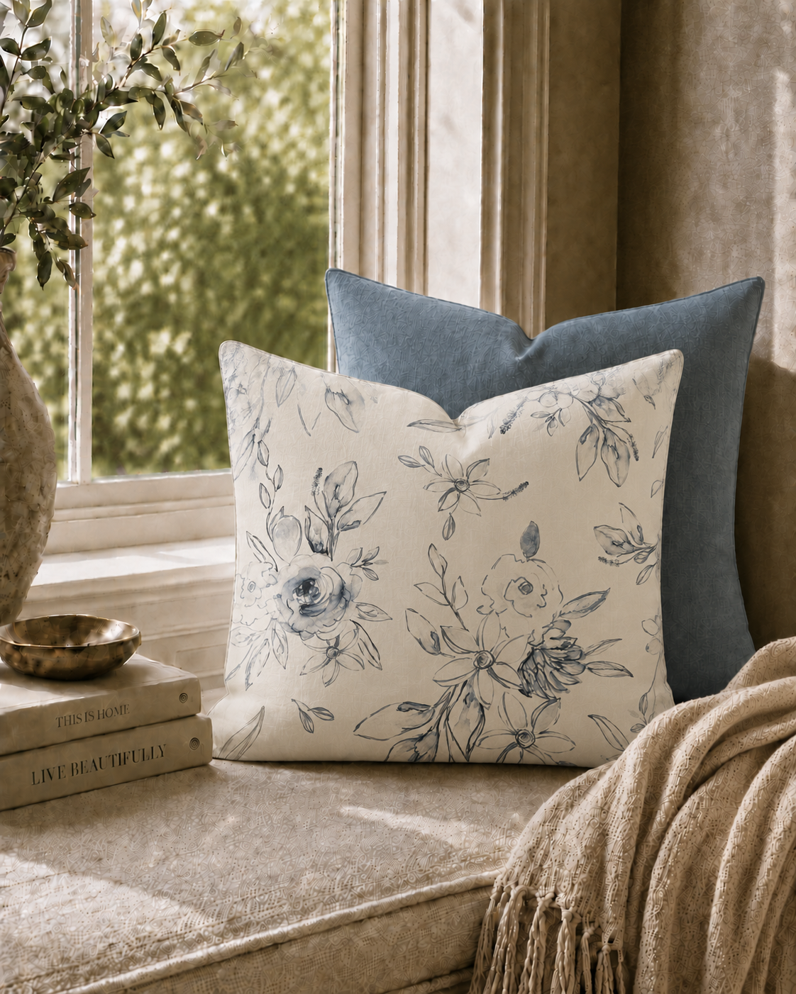 Monochrome Watercolor Rose Pillow | Square Decorative Pillow