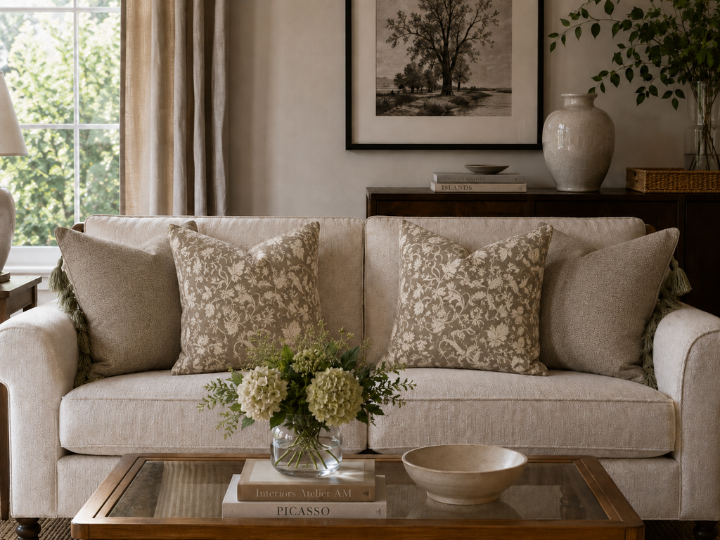 Vintage Floral Damask Pillow | Brown Botanical Throw Pillow