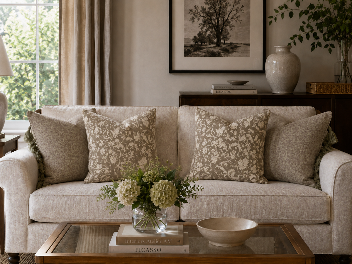 Vintage Floral Damask Pillow | Brown Botanical Throw Pillow