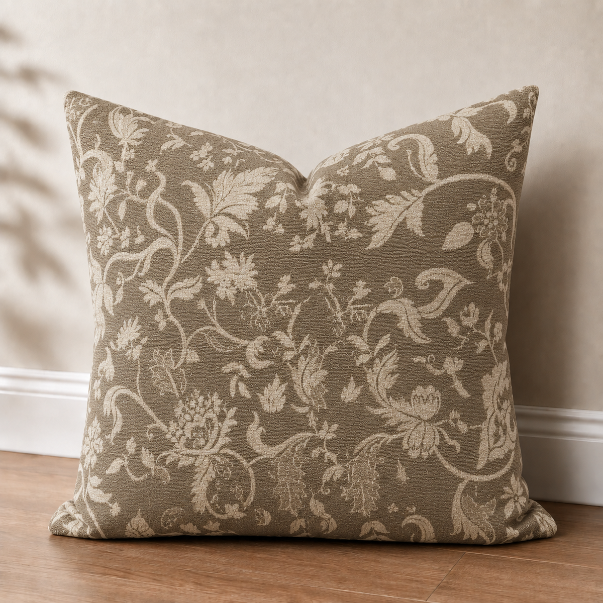 Vintage Floral Damask Pillow | Brown Botanical Throw Pillow