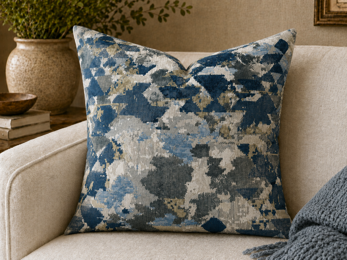 Abstract Blue Geo Pattern Pillow | Modern Decorative Throw Pillow