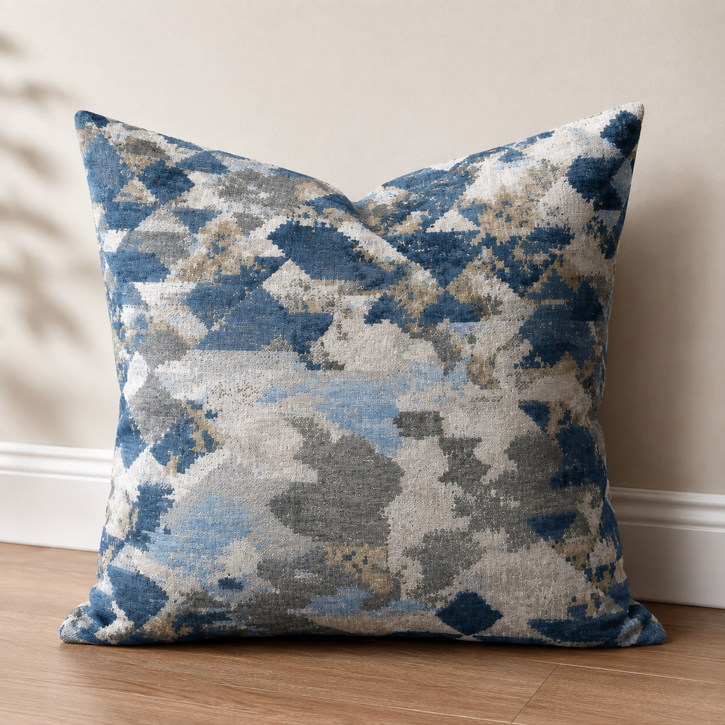 Abstract Blue Geo Pattern Pillow | Modern Decorative Throw Pillow