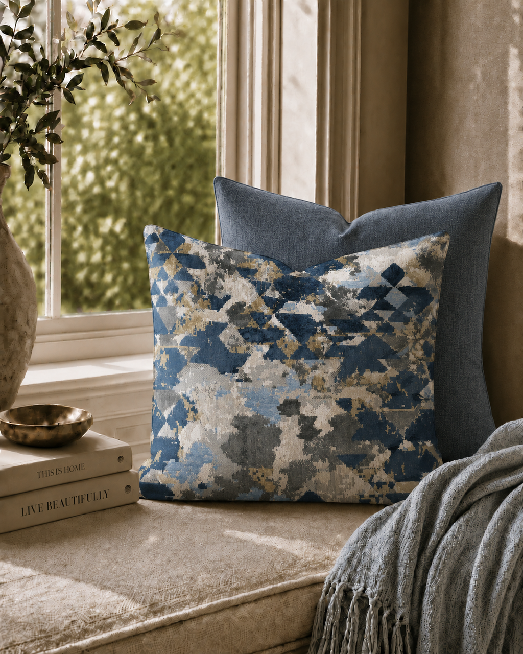 Abstract Blue Geo Pattern Pillow | Modern Decorative Throw Pillow