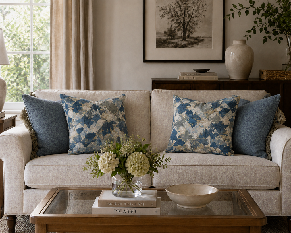 Abstract Blue Geo Pattern Pillow | Modern Decorative Throw Pillow