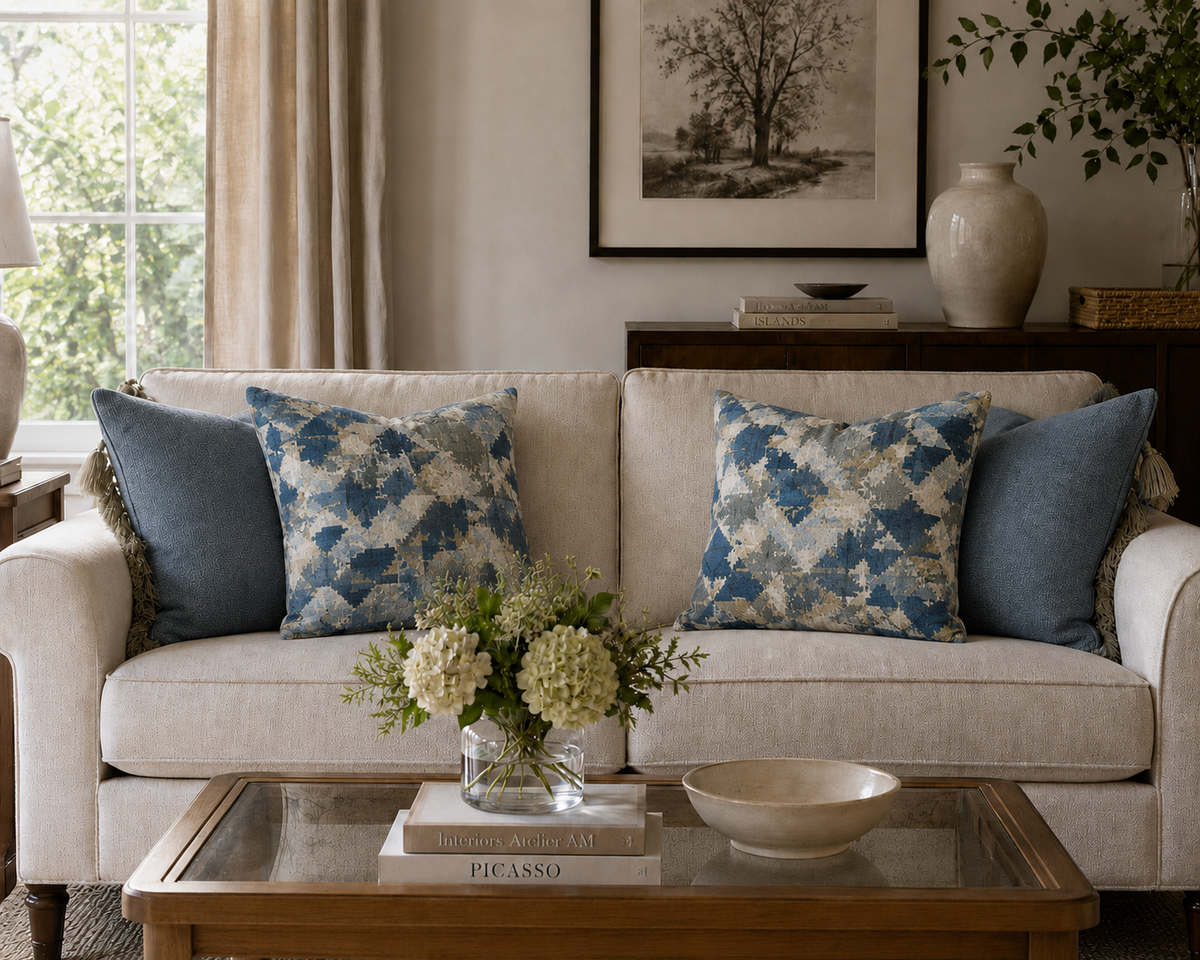 Abstract Blue Geo Pattern Pillow | Modern Decorative Throw Pillow