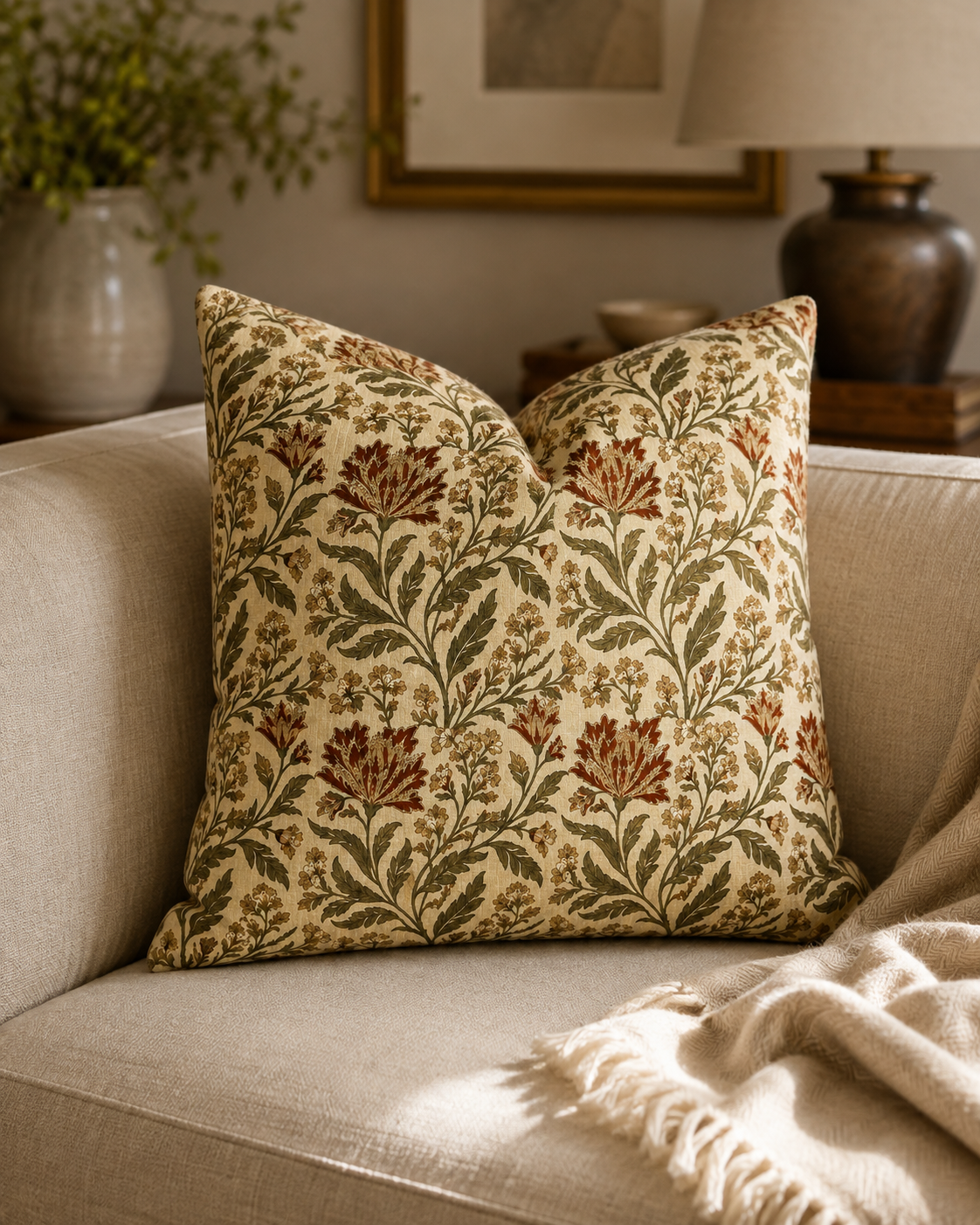 Botanical Floral Pattern Spun Polyester Pillow | Vintage Leaf Vine Throw