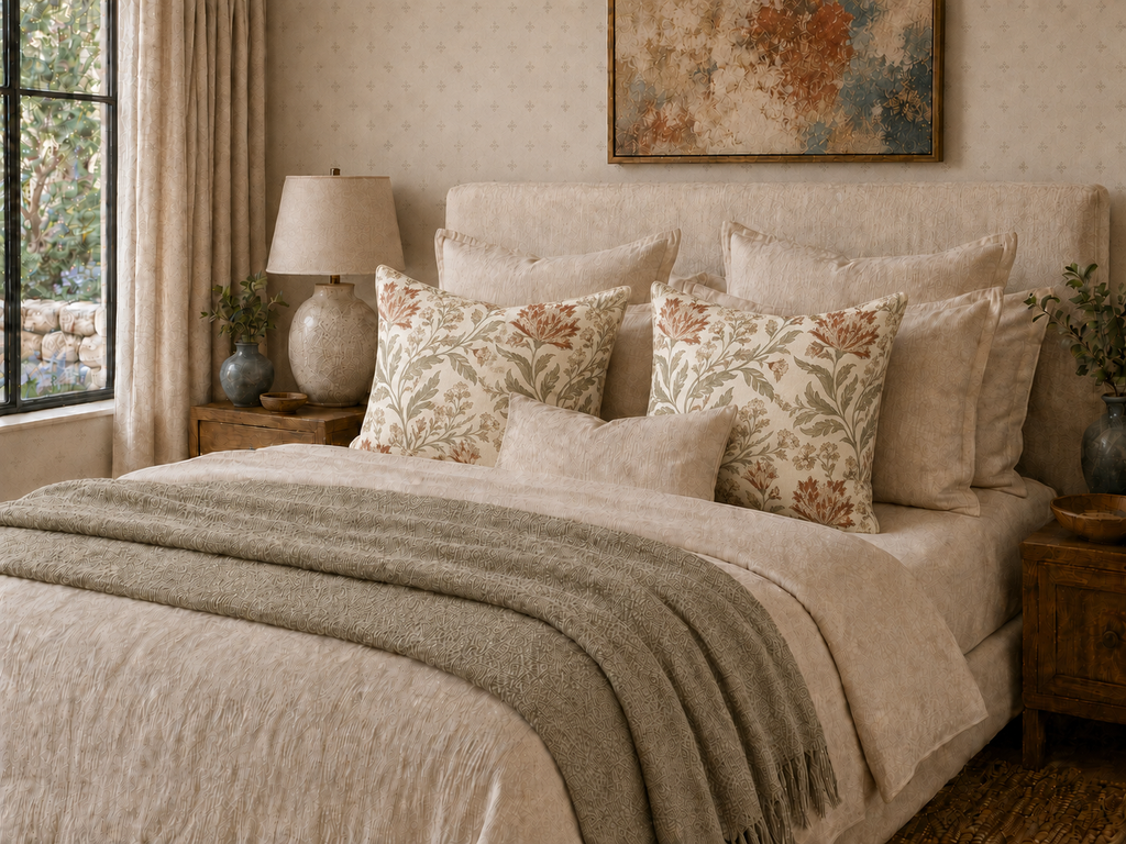 Botanical Floral Pattern Spun Polyester Pillow | Vintage Leaf Vine Throw