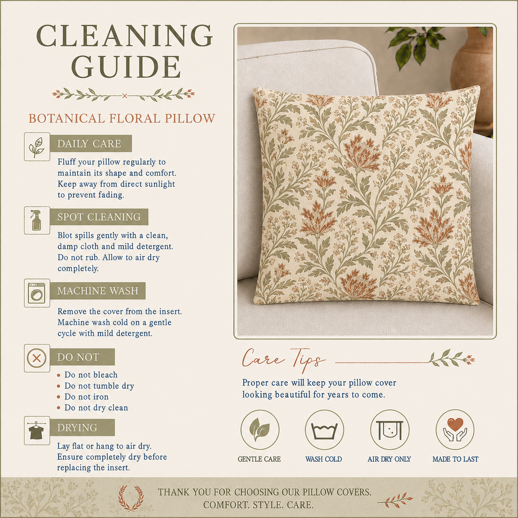 Botanical Floral Pattern Spun Polyester Pillow | Vintage Leaf Vine Throw