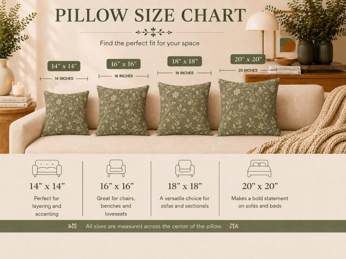 Vintage Floral Pattern Spun Polyester Pillow | Olive Green Botanical Throw