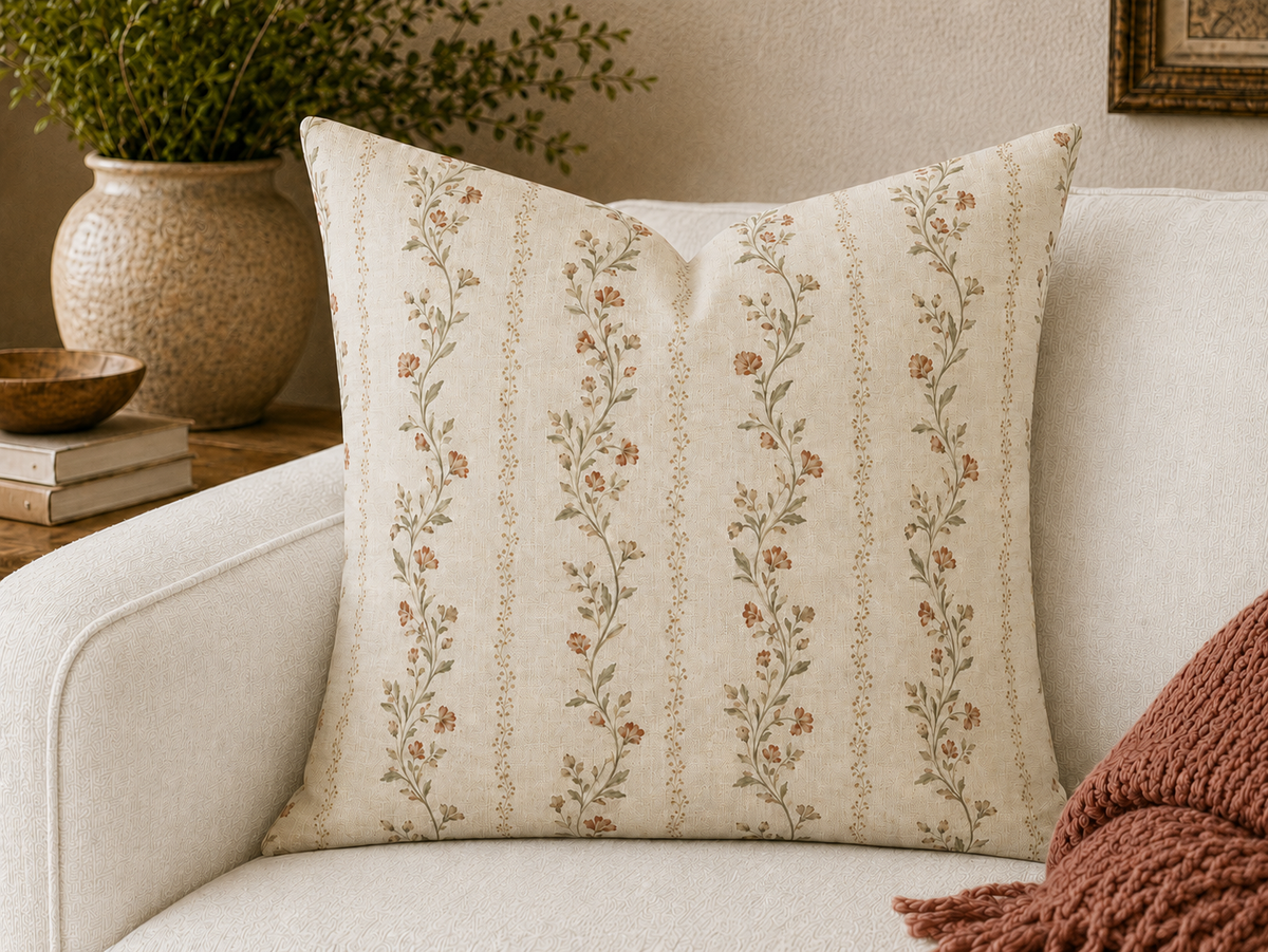 Vintage Floral Vine Pillow | Square Decorative Throw Pillow