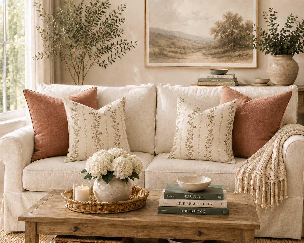 Vintage Floral Vine Pillow | Square Decorative Throw Pillow