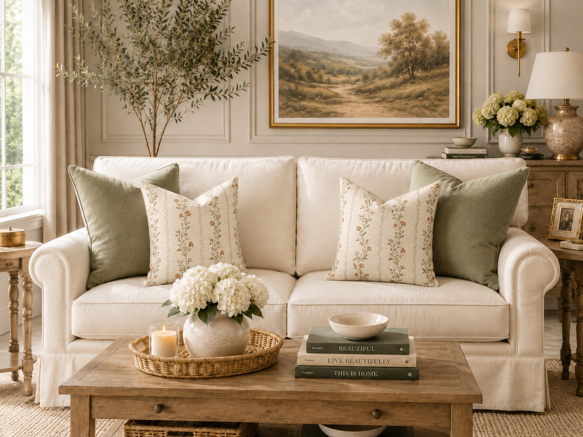 Vintage Floral Vine Pillow | Square Decorative Throw Pillow