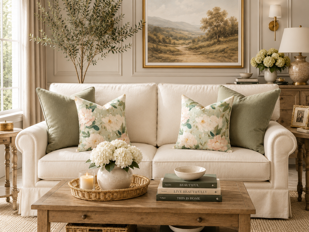 Blush Peonies Decorative Pillow | Square Throw Pillow
