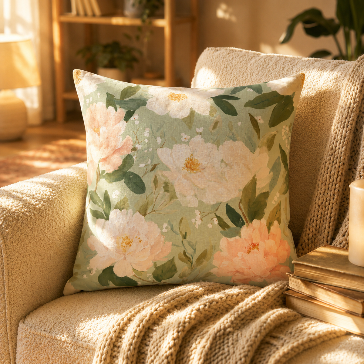 Blush Peonies Decorative Pillow | Square Throw Pillow