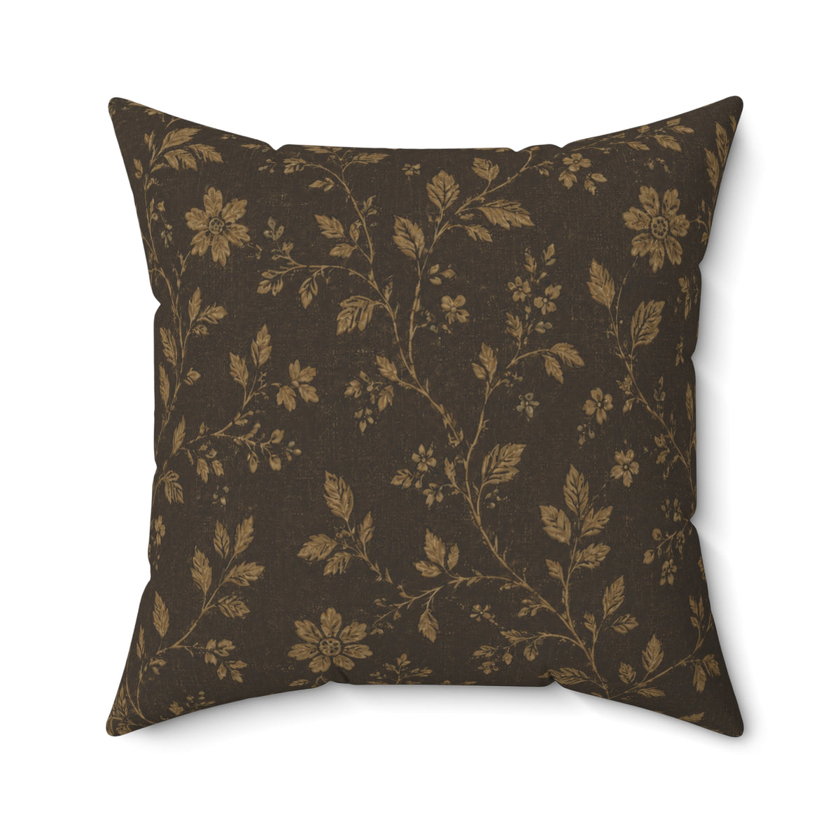 Vintage Gold Floral Pillow | Dark Botanical Decorative Throw Pillow