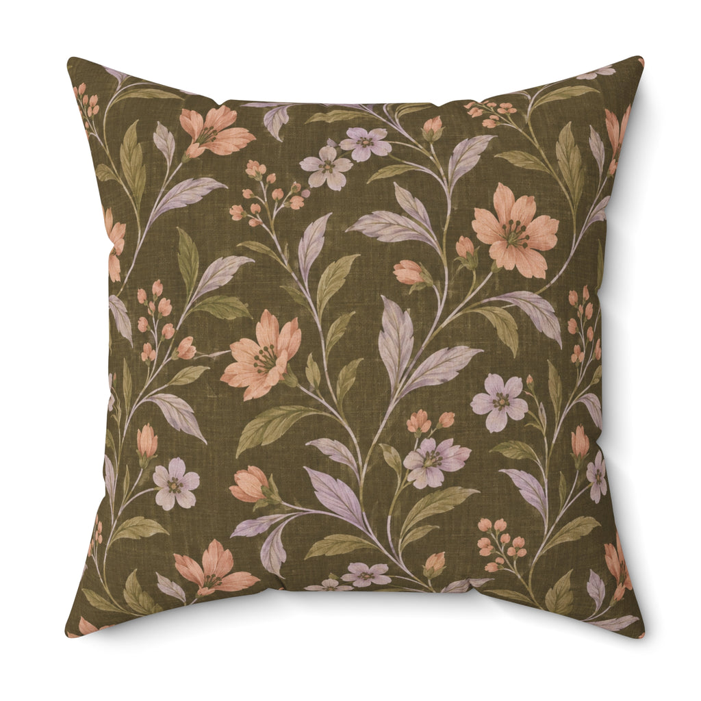 Vintage Floral Pattern Spun Polyester Pillow | Botanical Throw Pillow