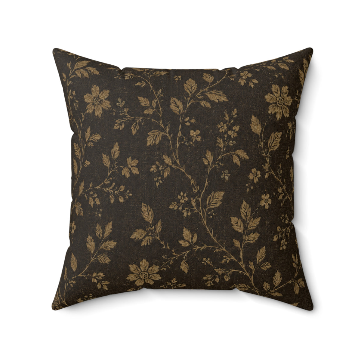 Vintage Gold Floral Pillow | Dark Botanical Decorative Throw Pillow