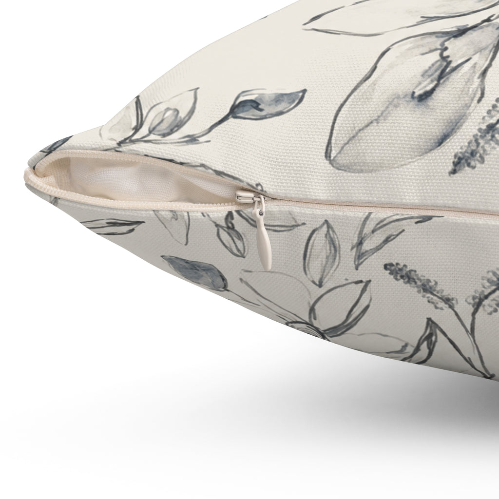 Monochrome Watercolor Rose Pillow | Square Decorative Pillow